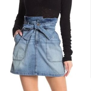 Free People Splendor In The Grass Paperbag Denim Tie Waist Mini Skirt Size 8